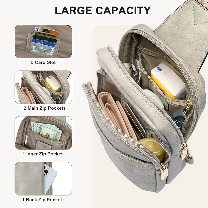 BOSTANTEN Sling Bag Quilted Crossbody Bags for Women Cross Body Purse Leather Fanny Pack with Adjustable Guitar Strap