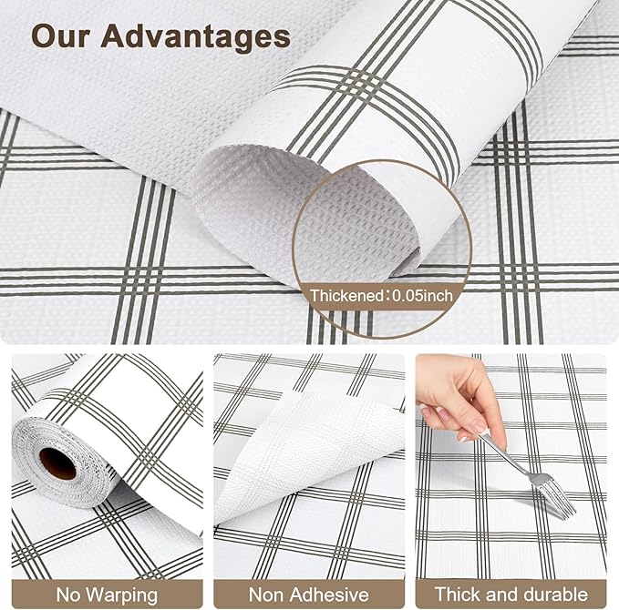 OcePor Non-Adhesive Drawer and Shelf Liner 17.5IN x 30FT，Non Slip Cabinet and Cupboard Liner, Kitchen Cabinet Liners for Shelves, Waterproof Drawer Shelf Liners for Cabinets/Bathroom Cupboard, Stripe