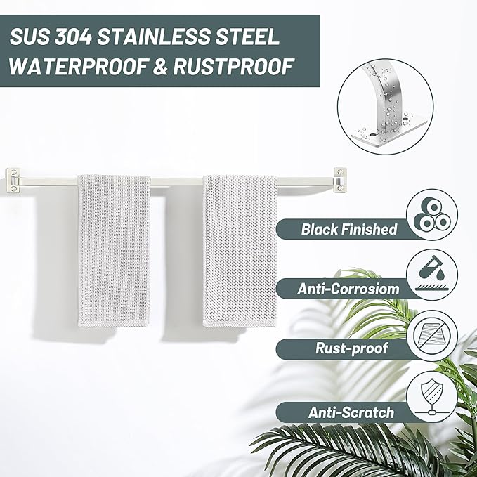 Bathroom Towel Bar, 32 inch Towel Racks for Bathroom Wall Mounted, SUS304 Stainless Steel Heavy Duty Towel Holder Bathroom Accessories Modern Home Decor, Brushed Finished
