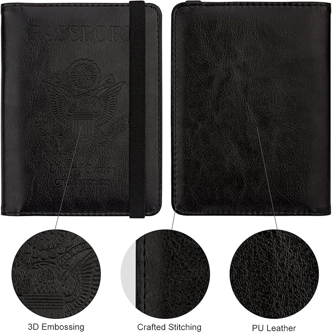 WALNEW Passport Holder for Travel, RFID Passport Cover Wallet for Women Men, PU Leather Passport Book Card Holder Case with Pen, Travelling Essentials for Flying
