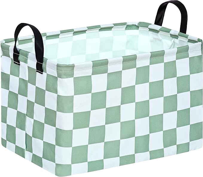 Sage Checkered Storage Basket Baby Toys Organizer Bins Decorative Gifts Bakset Waterproof Nursery Hamper Women Storage Cube Kids Laundry Basket for Home/Dorm/Kitchen/Pet/Office/Closet/Shelf/