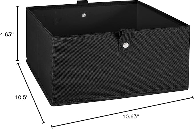 RiverRidge Kids 6pc Folding Storage Bins Set - 10.5”W x 5”H Fabric Boxes with Handles for Closet Organizer & Storage - Black Cube Storage Organizer for Toys, Clothes & Crafts - Fits RiverRidge Shelves