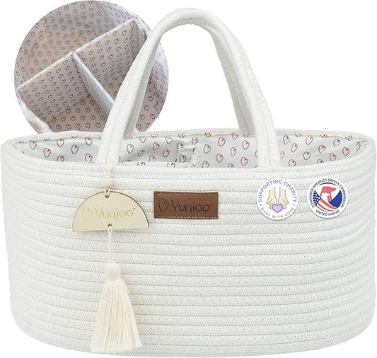 Baby Diaper Caddy Organizer, Portable Nursery Storage Basket with Sturdy Handle Diaper Caddy Basket, Car Caddy for Diapers and Baby Wipes, Newborn Essentials