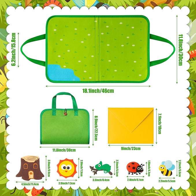 WATINC Travel Felt Board Story Set - 25PCS Portable Felt Board Educational Birthday Gift for Boys & Girls, Themed Storytelling Preschool Early Learning Interactive Play Kit for Toddlers (Insect)