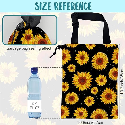 KXWQTRDD Car Garbage Bag Blooming Yellow Sunflowers Drawstring Car Trash Bag Hanging for Back Seat with Adjustable Buckle Canvas Vehicle Trash Can Easy-to-Install