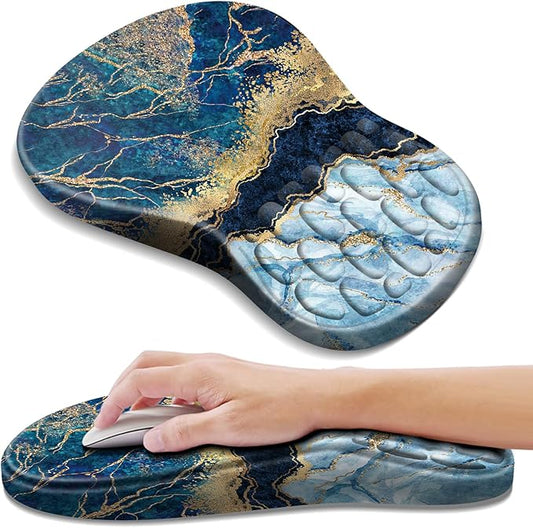 YIWEI Ergonomic Mouse Pad with Wrist Rest - Comfortable Office Mousepad with Memory Foam Wrist Support for Carpal Tunnel Relief, Mouse Pads with Non-Slip Base for Gaming and Home (Marble)