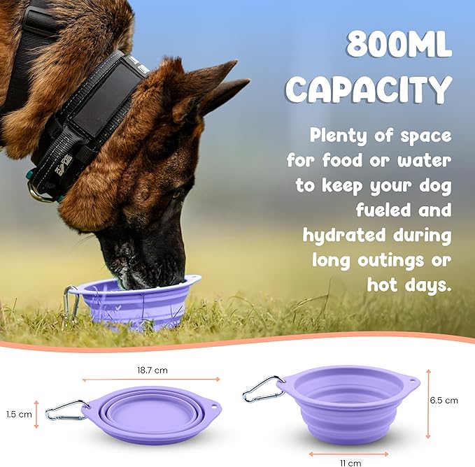 Collapsible Dog Bowl - 800ml/27 oz Portable Silicone Travel Water Bowl for Dogs with Carabiner | Foldable, Dishwasher Safe | Hiking, Camping Dog Essentials & Outdoor Pet Feeding - Green