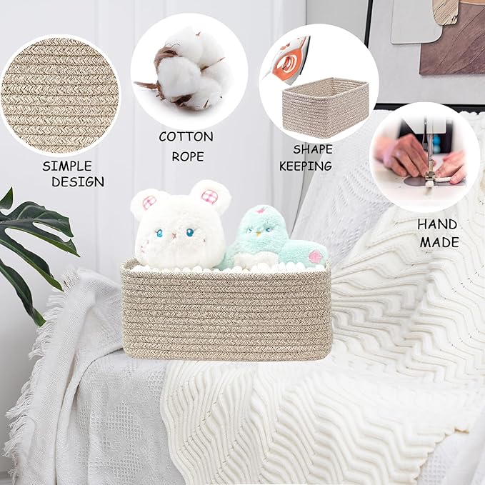 COMFY-HOMI 13" x 8.5" x 5.1" Storage Baskets for Organizing | Cotton Rope Woven Basket | Toy Storage Bin Box | Basket for Shelves, Closet Organizer Bin, Decorative Closet Shelf, 1 Pack, All brown