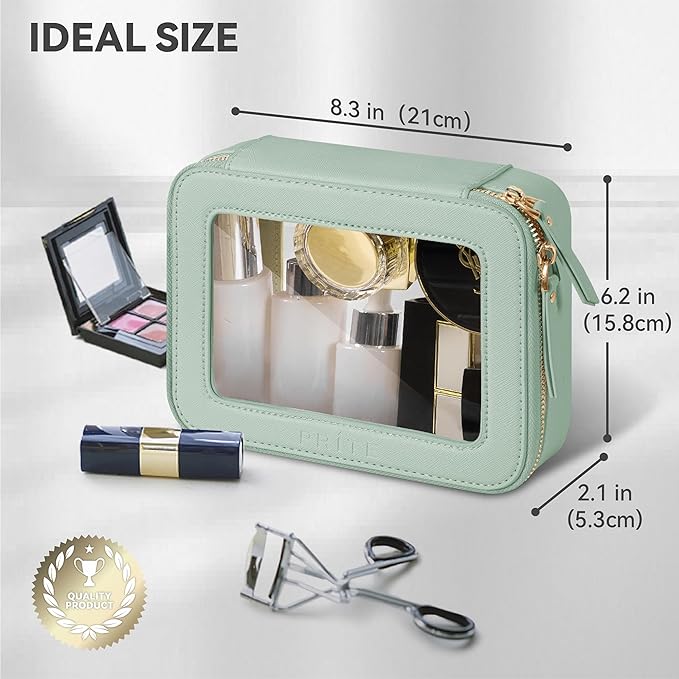Prite Clear Makeup Bag Cosmetic Organizer Case Waterproof Travel Toiletry Bag Skincare Pouch with Golden Zipper (Green)