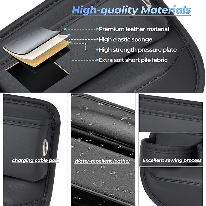 PLEW 2-Pack Black Obsidian Car Seat Gap Filler, Premium Leather Console Organizer Universal Fit for Car SUV Truck Multi-Purpose Essentials Organizer - Car Seat Gap Filler Organizer with Cup Holder