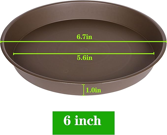 Bleuhome 6 Pack Plant Saucer Tray, 4 5 6 8 10 12 13 15 17 19 inch Plant Saucers, Heavy Duty Plastic Plant Drip Trays for Indoors, Flower Plant Water Tray, Plant Trays for Pots Base (6 inch, Chocolate)