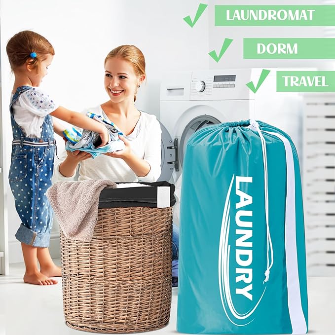 Sylfairy 2 Pack XL Laundry Bag with Strap, Heavy Duty Travel Laundry Bag, Rip-Stop Dirty Clothes Shoulder Bag with Drawstring, Easy Fit a Laundry Hamper or Basket Travel Essentials
