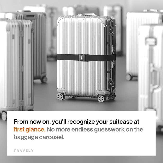 TRAVELY Luggage Straps - Particularly conspicuous & Secure - Incl. 4 Name Tags - Luggage Strap Ideal crosswise - [Set of 4]