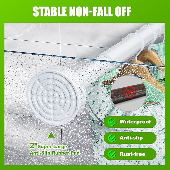 Ausemku Shower Curtain Rod Tension - 32-80 Inch Never Rust Non-Slip Spring Tension Curtain Rod No Drilling Stainless Steel Curtain Rod for Bathroom Kitchen (White)