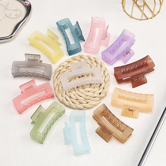 3.5 Inch Square and Rectangular Hair Clips - 12 Pcs Claw Clips for Thick and Thin Hair, Rectangle Jaw Clips in Bulk, Hair Accessories for Women and Girls - Ice Cream