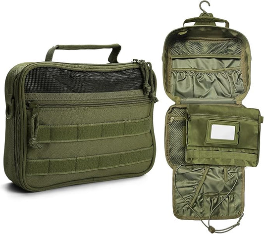 SUNRISING Tactical Toiletry Bag for Men - Hanging Travel Dopp Kit, Shaving Hygiene Organizer, Durable Bathroom Essentials for Short Trips & Camping Army Green