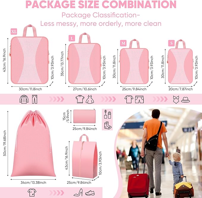 8 Set Compression Packing Cubes for Travel, Packing Cubes Compression Travel Accessories Expandable Packing Organizers for Carry on Luggage Suitcase