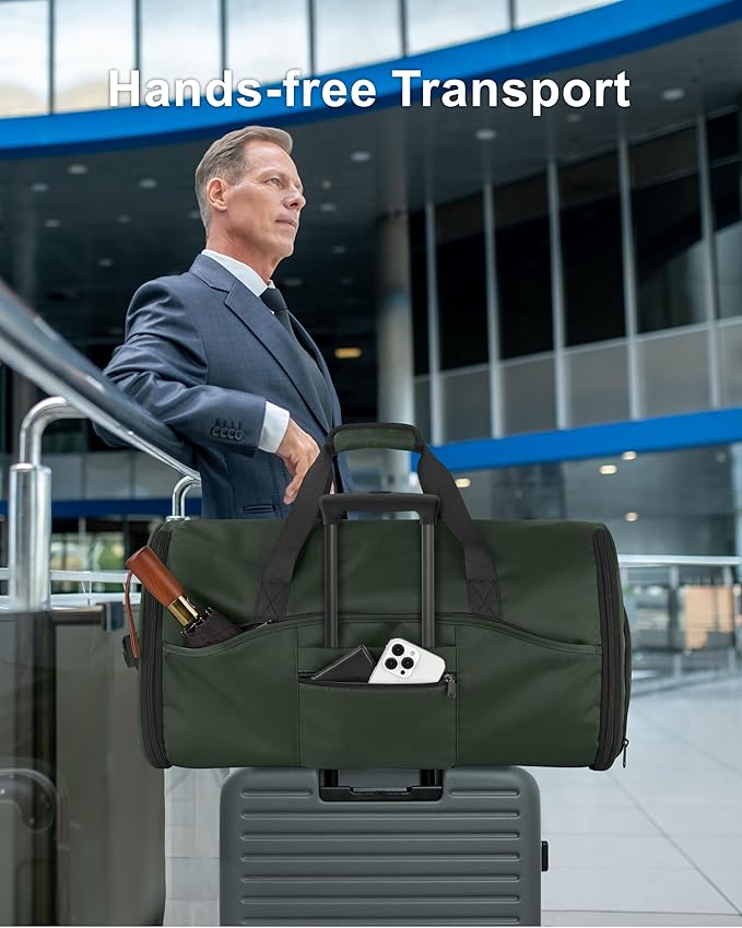 NPBAG Convertible Garment Duffle Bags for Travel - Carry on Garment Bag, Suit Bag for Men & Women, 3 in 1 Foldable Travel Duffle Backpack with Shoulder Strap (Green)