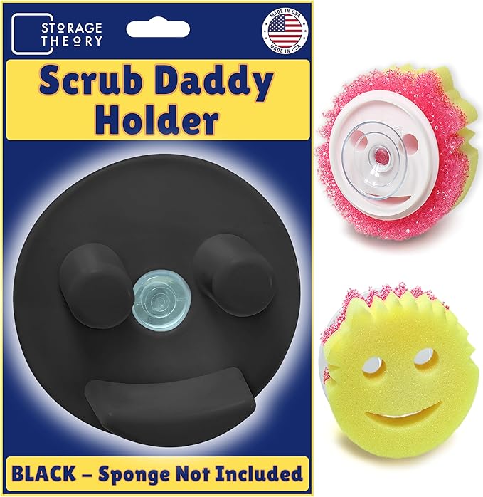 BeraTek Scrub Daddy Sponge Holder for Kitchen Sink - Stop Soggy Sponges with Suction Cup Caddy - Compatible Scrub Mommy Holder & Kitchen Sink Organizer - Black, 1-Pack