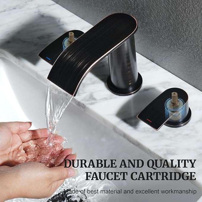 Ultimate Unicorn 8 inch Bathroom Faucet Oil Rubbed Bronze, Waterfall Bathroom Sink Faucet with Metal Pop-up Drain Stopper and 2 Supply Hoses,2 Handle Widespread Faucets for Vanity Sink 3 Holes