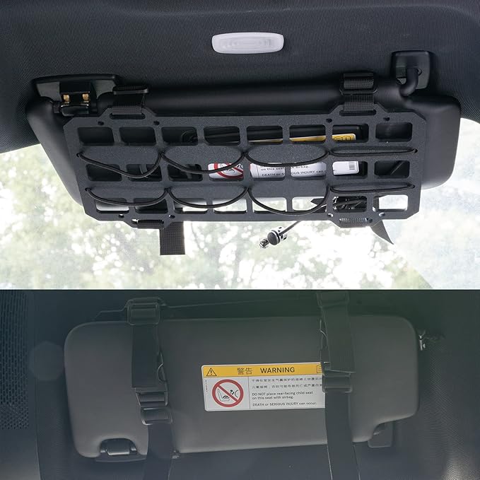 Vehicle Molle Panel Visor Organizer for Car Visor/Headrest/Seat Back - Tactical Gear Holder with Molle Pouches & EDC Tools