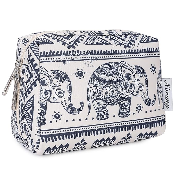 Narwey Small Makeup Bag for Purse Mini Cosmetic Bag Travel Makeup Pouch Zipper Pouch Cute Makeup Bags with Compartments for Women Girls (Elephant, Small)