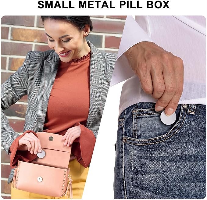 Small Pill Box for Purse Pocket - Metal Pill Case Daily Portable Waterproof Pill Container Medicine Organizer for Pills/Vitamin/Fish Oil/Supplements, Pill Box