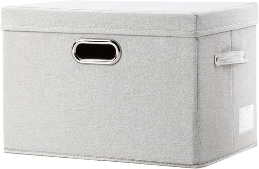 PRANDOM Collapsible Storage Bin with Lid [1-Pack] Fabric Foldable Storage Box Organizer Container Basket Cube with Cover for Home Bedroom Closet Office Nursery Beige(15.3x10x9.7)