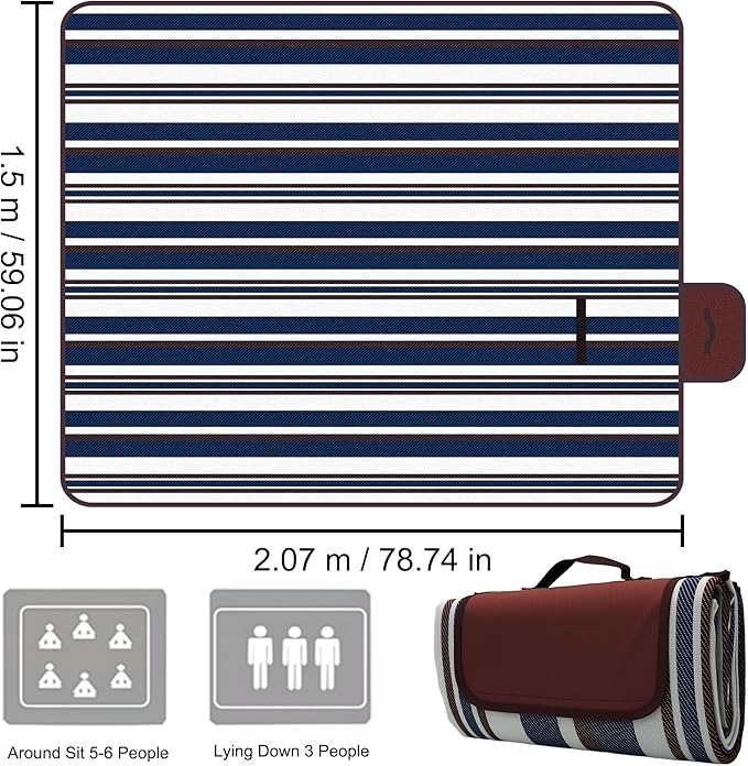 Picnic Blankets, Extra Large Beach Blanket, Lawn Mat 3-Layer Outdoor Rug, Waterproof Foldable Packable Washable, Camping Carpet for Spring Summer Tent Grass Concert Travel Ground
