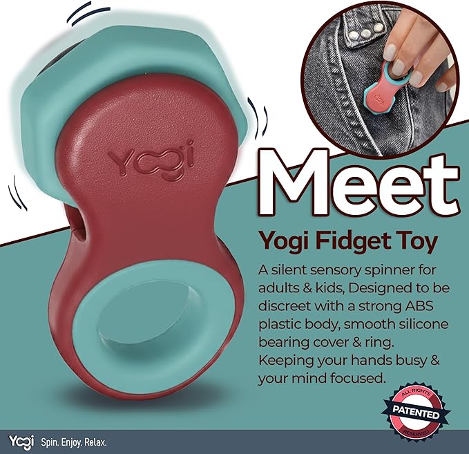 Yogi Fidget Toy – Silent Sensory Spinner for Adults & Kids – Stress Relief Fidgets for ADHD, Anxiety – Fidget Toys for Adults – Includes 5 Finger-Fit Rings – Work, School & Travel – Lava