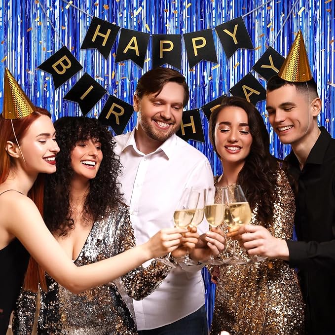 6 Pack Dark Blue Foil Fringe Curtains Streamers Party Decorations 3.3 x 8.2 ft, Blue Tinsel Curtain Fringe Backdrop for Parties, Door Fringe Birthday Streamers, Photo Booth Backdrops, Party Decor