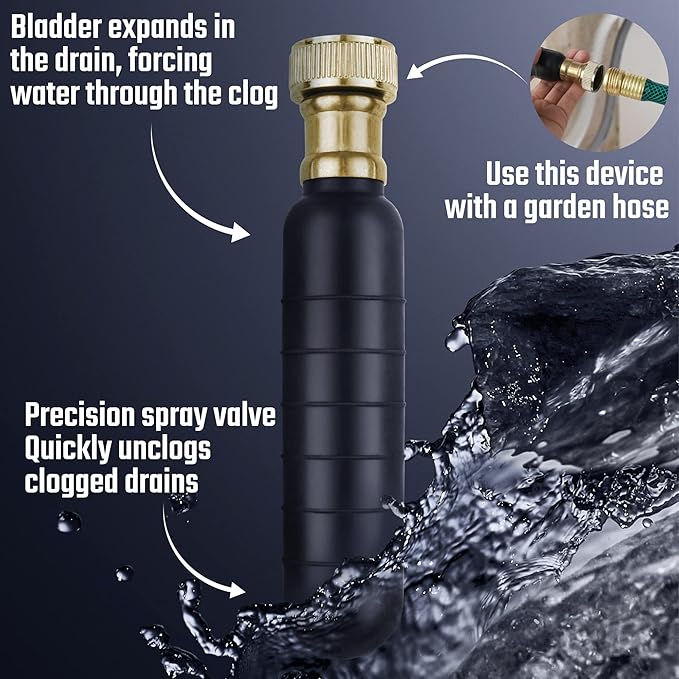 DURATECH Drain Bladder, Medium Drain Cleaning Bladder, Fits 1-1/2" to 3" Drain Pipes, Unclogs Stubborn Blockages in Kitchen Sinks, bathtubs, Showers, and Main drains