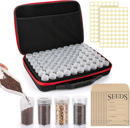 70 Slots Seed Organizer Storage Box with 10PCS Seed Envelopes, Premium Seed Containers for Various Sizes Vegetable and Flower Garden Seeds, Gardening Seed Keeper Set with Useful Accessories (Red)