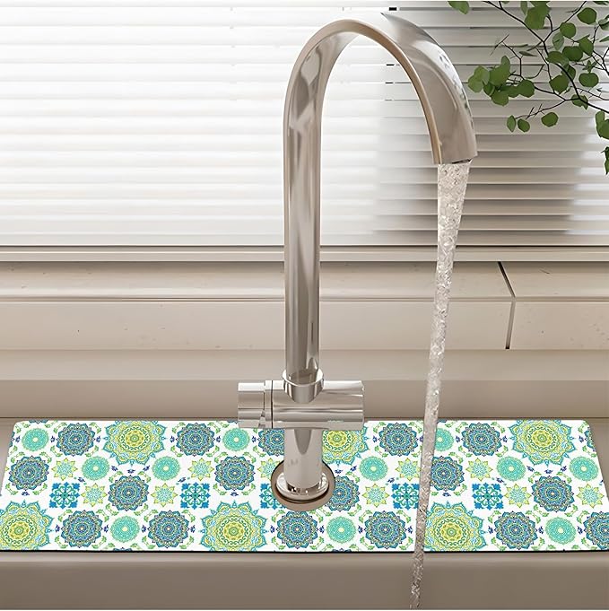 Patterned Sink Faucet Mat Kitchen Splash Guard Super Absorbent Drying Mat, Non-Slip Drain Pad for Kitchen Counter or Bathroom-24x5.5in