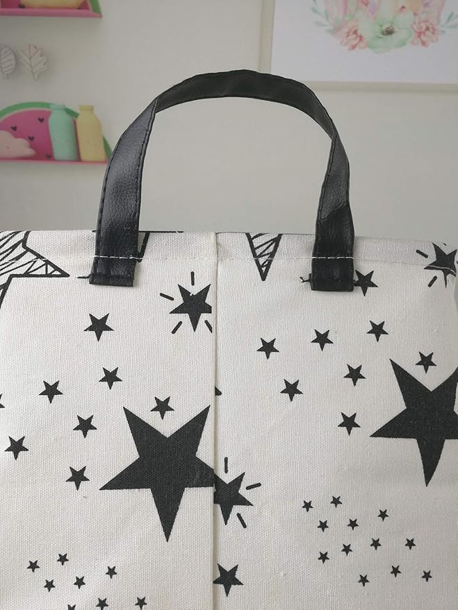 KUNRO Rectang Storage Basket Gift Shelf Basket Storage Bin, Nursery Basket Organizer Box for With Handles for Room Deco (Star)