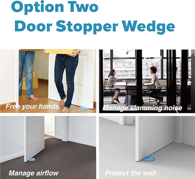 Upgraded Silicone Door Pinch Guard and Door Stoppers 2 Functions in 1 with 4 Free Hooks, Heavy Duty Finger Pinch Guard Prevents Finger Pinch Injuries, Slamming Doors. 4 Packs, Blue