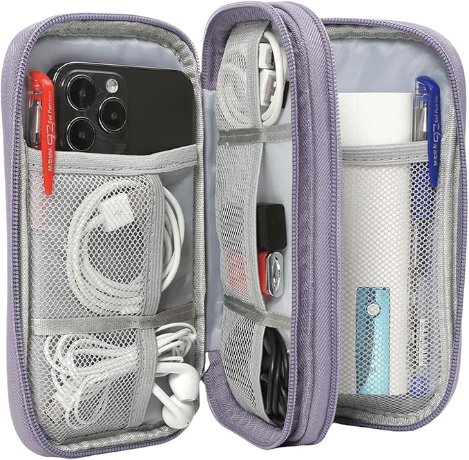 Travel Electronic Organizer Pouch Bag, Waterproof Portable Electronic Accessories Storage Multifunctional Case for USB, Cable, Cord, Charger, Phone, Power Bank, Earphone (Purple, Large)