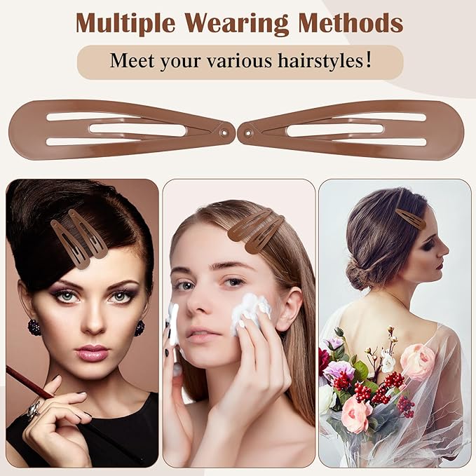WILLBOND 30 Pieces 3.1 Inch Large Metal Snap Hair Clips Nonslip Barrettes Women Hair Accessories (Brown)