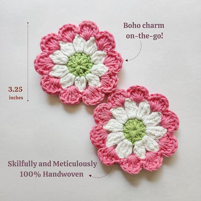 Cotton Car Coasters 2pc Car Cup Coasters Cute car Accessories for Women car Coaster for Cup Holders (Peony Pop)