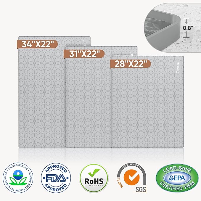 BALEINE 31''×22'' Under Sink Mat, Waterproof Food Grade Silicone Undersink Mat, Cabinet Shelf Drip Tray, Under Sink Liner for Kitchen, Bathroom (Grey)