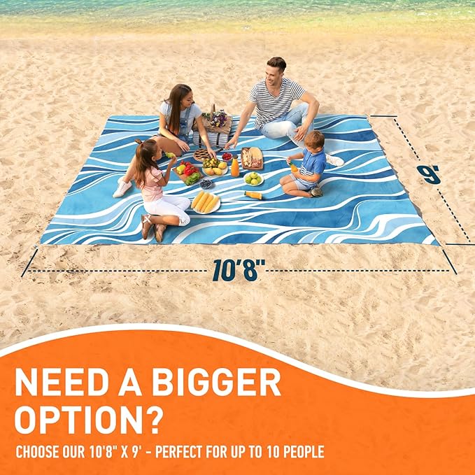 Everlasting Comfort Large Beach Blanket Waterproof & Sandproof - 80" x 80"/ 6.7ft x 6.7ft - Lightweight Picnic Mat, Camping Necessities for 4 People - Accessories for Outdoor Festivals - Blue