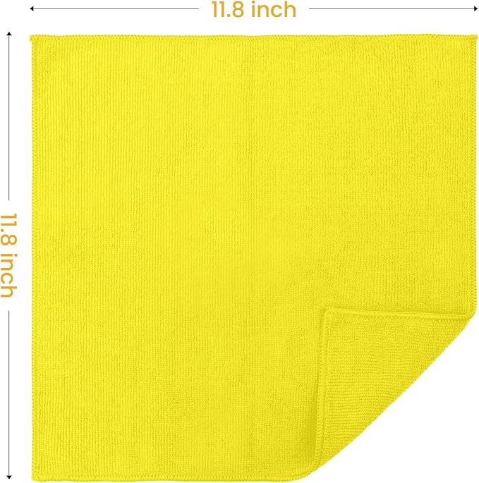 SIFANGKE Microfiber Cleaning Cloth, 12 Pack Yellow Cleaning Rags for Housekeeping, Reusable Microfiber Towels for Car, Kitchen, Bathroom and Household Cleaning Supplies, 11.8"X11.8"