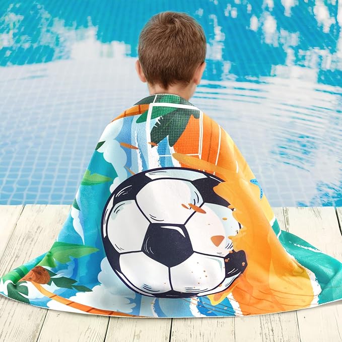 WERNNSAI Beach Towel for Kids, 30”x 60”Soccer Quick Dry Sand Free Kids Beach Towel for Boys Personalized Beach Towel Pool Camping Travel Towel Soft Beach Blanket Bath Shower Towel