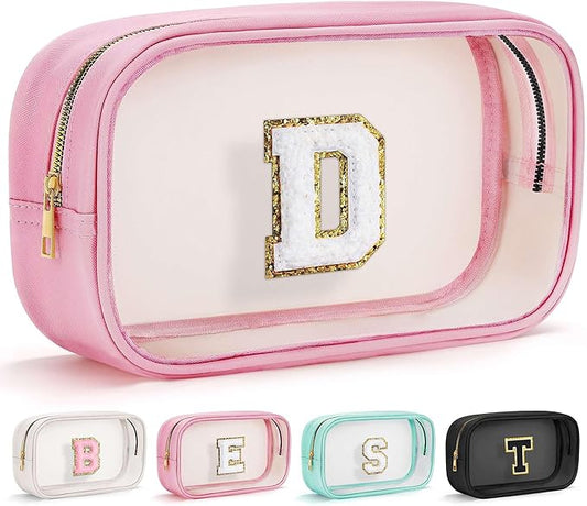 YOOLIFE Christmas Stocking Stuffers | Travel Toiletry Bag | Pink Clear Makeup Bag for Teen Girls Kids Cosmetic Bags for 5 6 7 8 9 10 11 12 13 Year Old Birthday Gifts for Girls Initial D