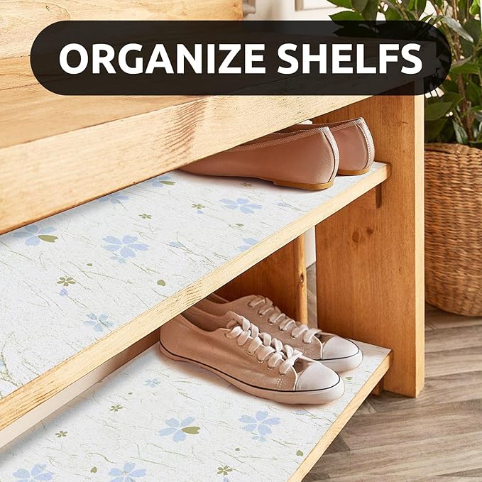 RAY STAR 18X96 Inch Shelf Liner for Kitchen Cabinets, Non-Adhesive Cabinet Liner Washable, PVC Drawer Liner for Dresser Non-Slip Bathroom (Floral)(7 Roll)