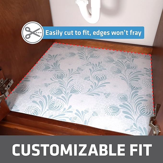 Drymate Premium XL Under Sink Mat, Waterproof Cabinet Protection Mats for Kitchen & Bathroom, Absorbent Shelf Liners, Slip-Resistant, Non-Adhesive, Machine Washable (USA Made)(24”x59”)(Light Blue)