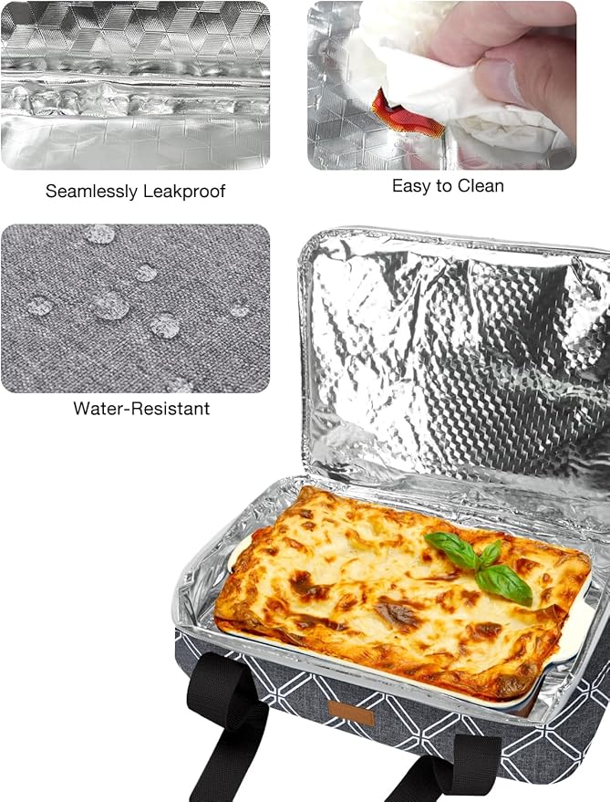 Vuudh Casserole Carrier Bag, Single Insulated Food Bag, Hot Cold Lasagna Holder Tote for Picnic, Potluck or Travel, Lightweight Picnic Bag