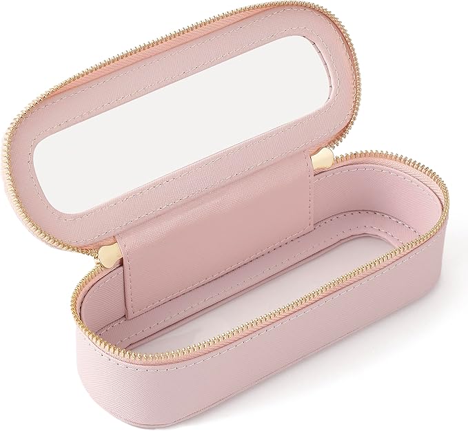 Aveniee Slim Clear Makeup Brush Bag, Small Cosmetic Brush Holder, Mini Toiletry Bag Travel Case for Women, Thin Makeup Bags with Dual Zipper, Cute Travel Essentials Bag Organizer - Pink
