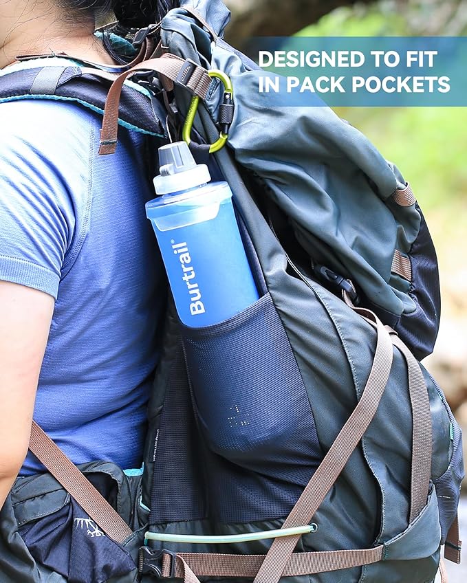 Ultralight Collapsible Water Bottle, Compatible with 42mm BeFree Water Filter Cartridge, 1.0L Leakproof Foldable Water Bottle for Camping, Backpacking, Travel & Endurance Sports