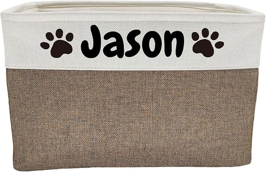 Foldable Dog Toy Bin with Handles - Personalized, Collapsible Dog Toy Box (15" L x 11" W x 9" H)